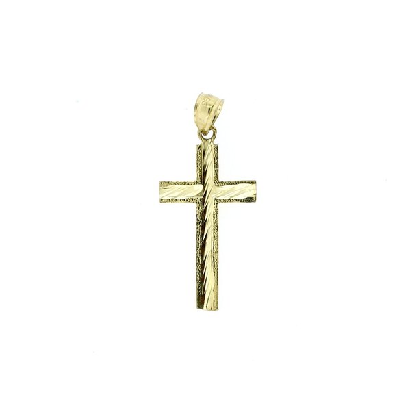 Real 10K Yellow Gold Diamond Cut Cross Pendant - Picture 3 of 7